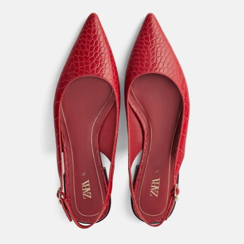 Zara Red Slip On Pointed Flats